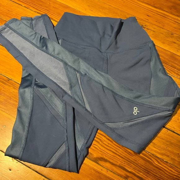 ALO YOGA PIC LEGGINGS BLUE MESH FULL LENGTH SIZE XS - Picture 1 of 6